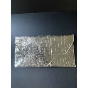 JJ Winters Nikki Metallic Gold Envelope Cocktail Formal Crocodile Clutch New